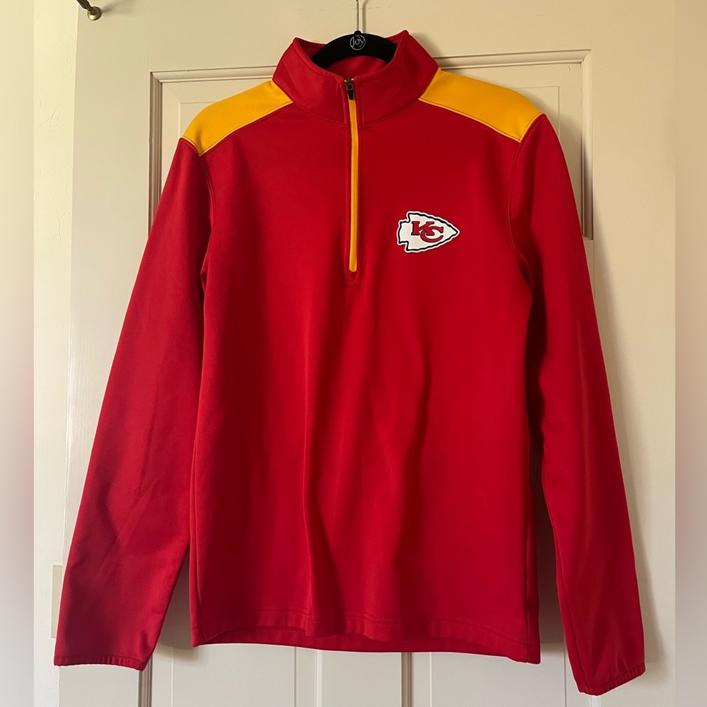 NFL Team Apparel Men’s 1/4 Zip Pullover Kansas City Chiefs Red Yellow Size Small